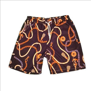 Romwe Drawstring Waist Shorts Men's XL Muliticolored: gold, orange, cream